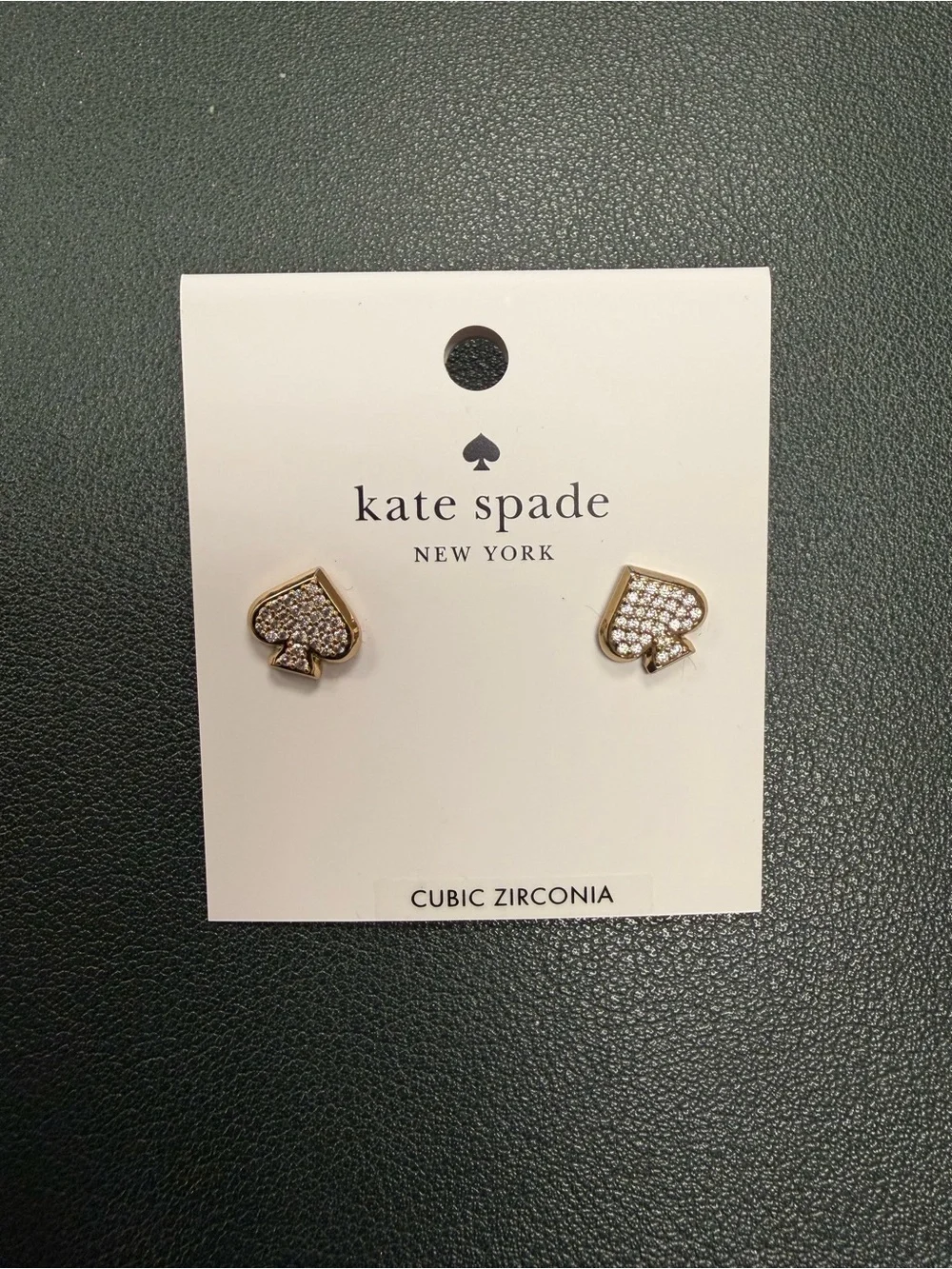 kate spade Gold-Tone Pave Spade Stud Earrings with Clear Stones